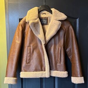 Levi's Tan Teddy aviator Jacket with Cream Accents